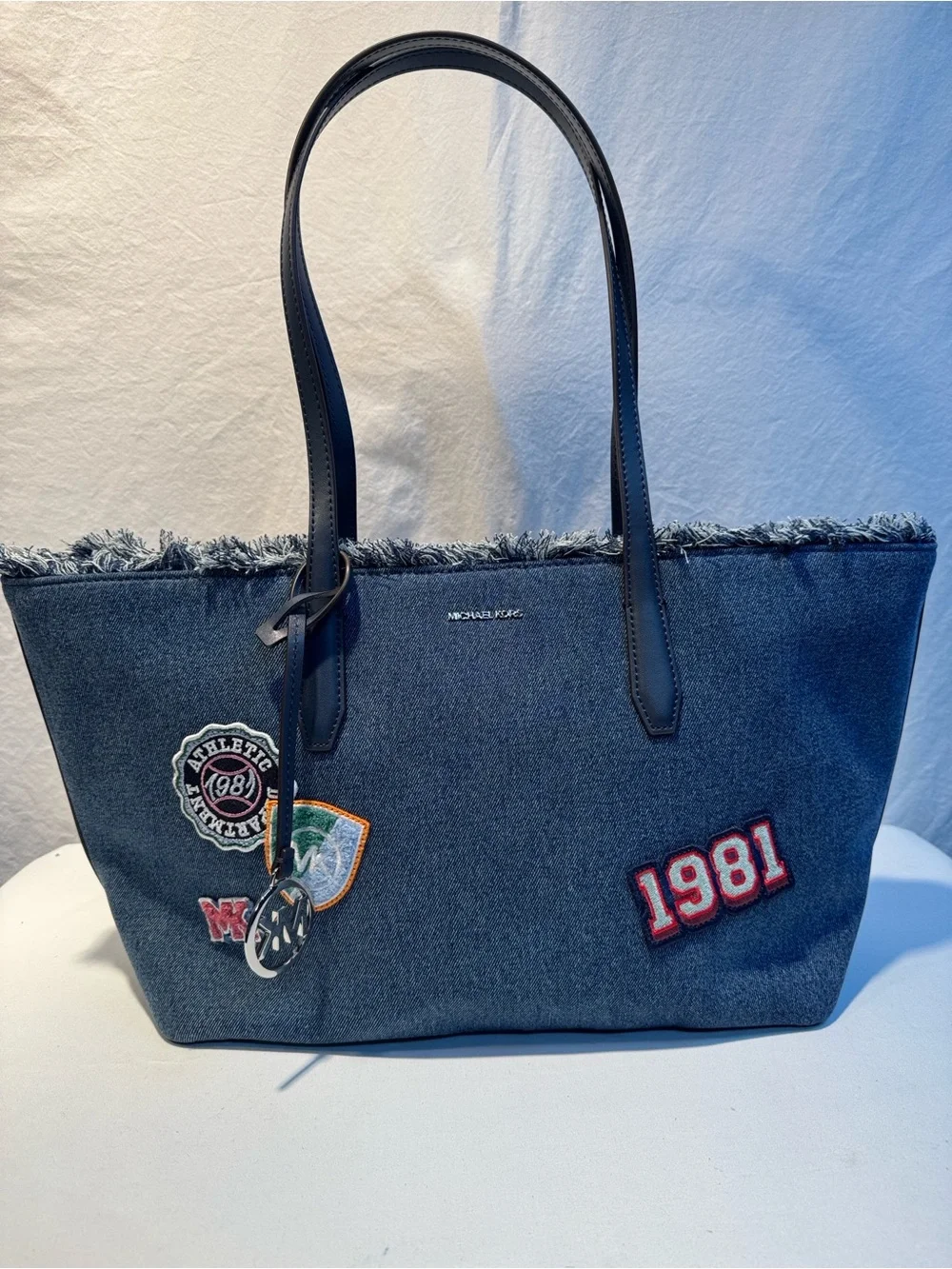 🆕 Michael Kors Avalon Medium Embellished Denim Convertible Tote Bag